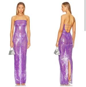 Retrofete Lucie Sequin Lace Semi Sheer Maci Dress Amethyst Purple Medium NEW
